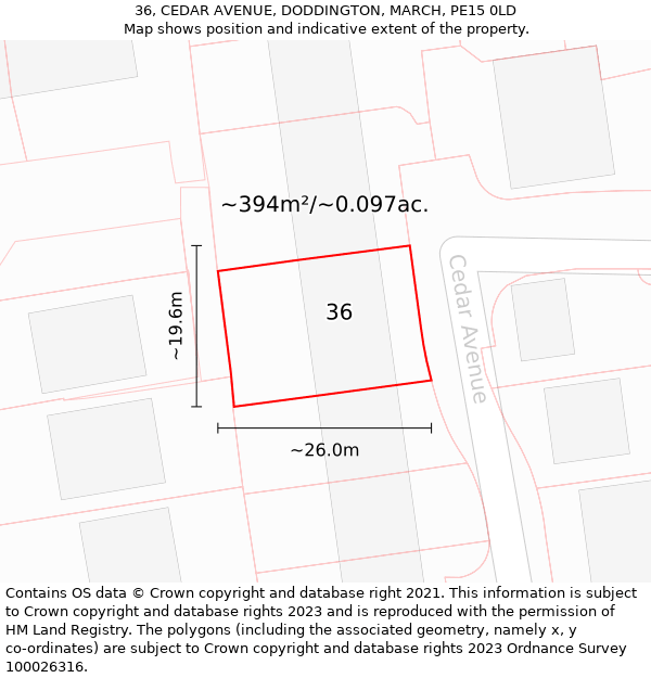 36, CEDAR AVENUE, DODDINGTON, MARCH, PE15 0LD: Plot and title map