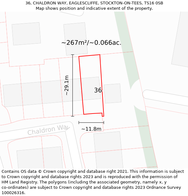 36, CHALDRON WAY, EAGLESCLIFFE, STOCKTON-ON-TEES, TS16 0SB: Plot and title map