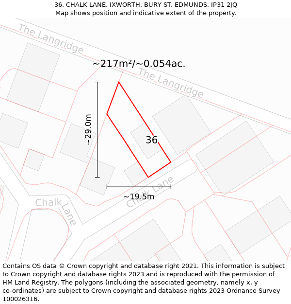 36, CHALK LANE, IXWORTH, BURY ST EDMUNDS, IP31 2JQ: Plot and title map