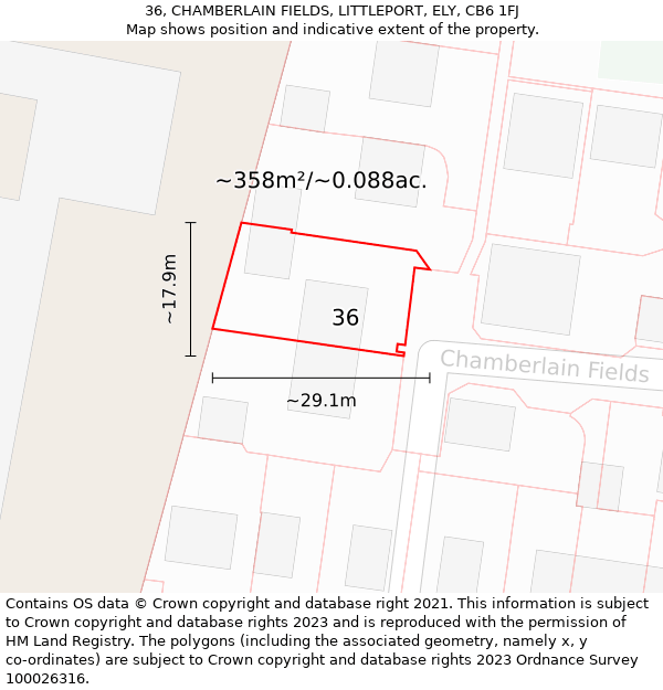 36, CHAMBERLAIN FIELDS, LITTLEPORT, ELY, CB6 1FJ: Plot and title map