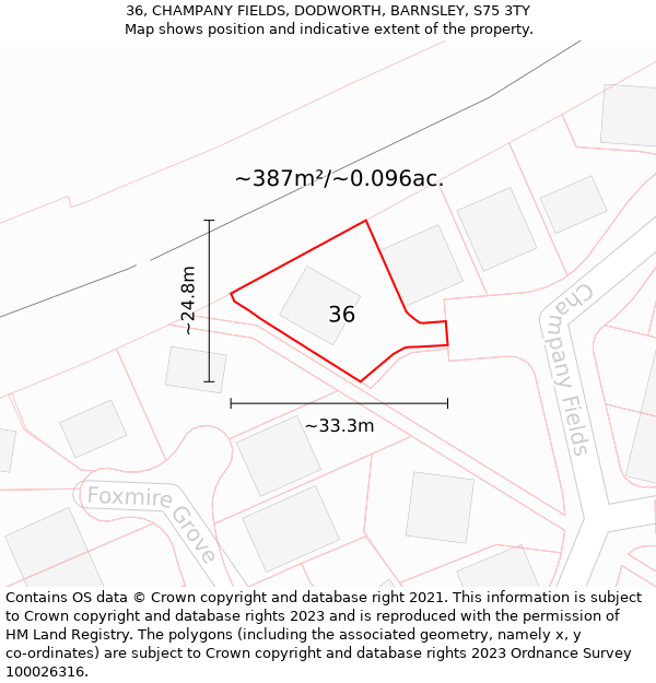 36, CHAMPANY FIELDS, DODWORTH, BARNSLEY, S75 3TY: Plot and title map