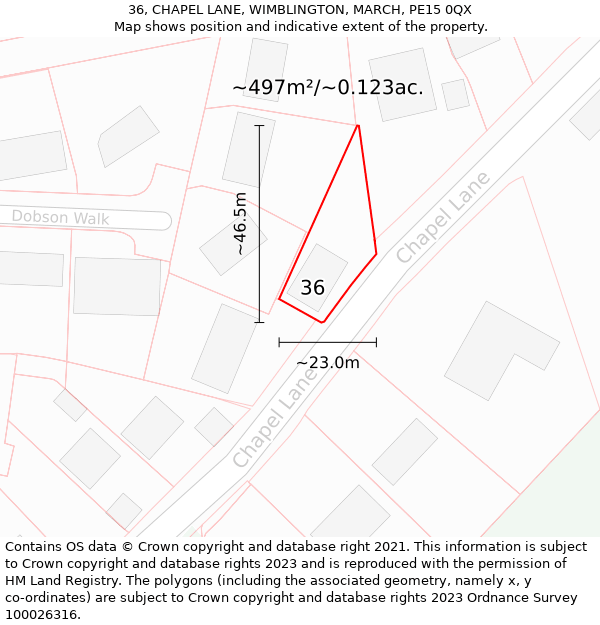 36, CHAPEL LANE, WIMBLINGTON, MARCH, PE15 0QX: Plot and title map