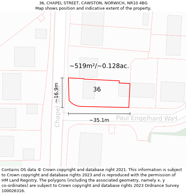 36, CHAPEL STREET, CAWSTON, NORWICH, NR10 4BG: Plot and title map