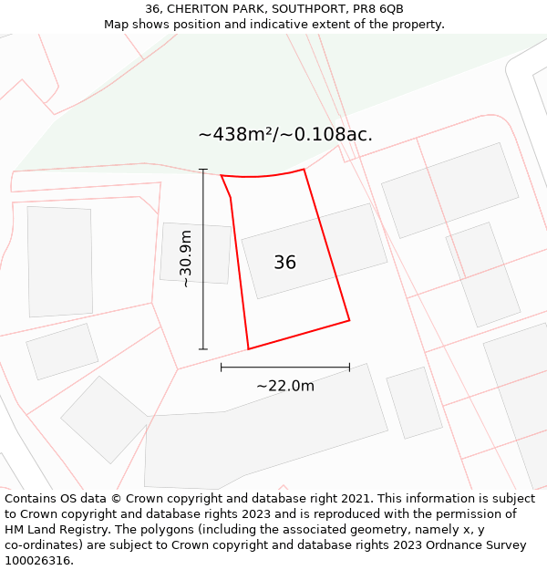 36, CHERITON PARK, SOUTHPORT, PR8 6QB: Plot and title map