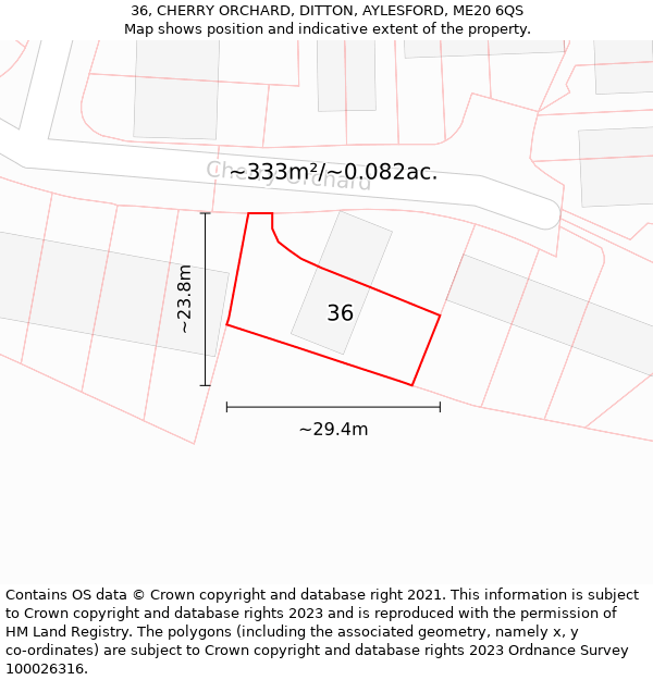 36, CHERRY ORCHARD, DITTON, AYLESFORD, ME20 6QS: Plot and title map