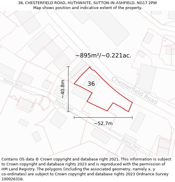 36, CHESTERFIELD ROAD, HUTHWAITE, SUTTON-IN-ASHFIELD, NG17 2PW: Plot and title map