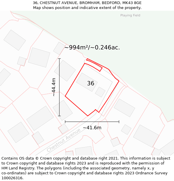 36, CHESTNUT AVENUE, BROMHAM, BEDFORD, MK43 8GE: Plot and title map