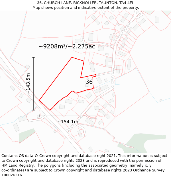 36, CHURCH LANE, BICKNOLLER, TAUNTON, TA4 4EL: Plot and title map