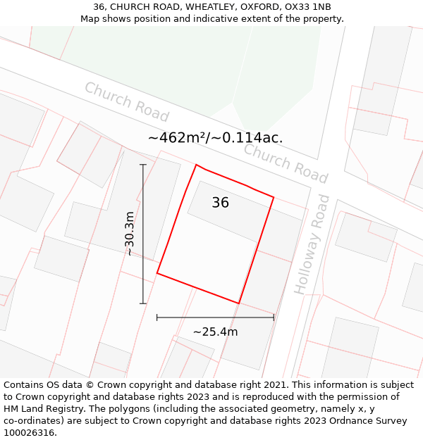 36, CHURCH ROAD, WHEATLEY, OXFORD, OX33 1NB: Plot and title map