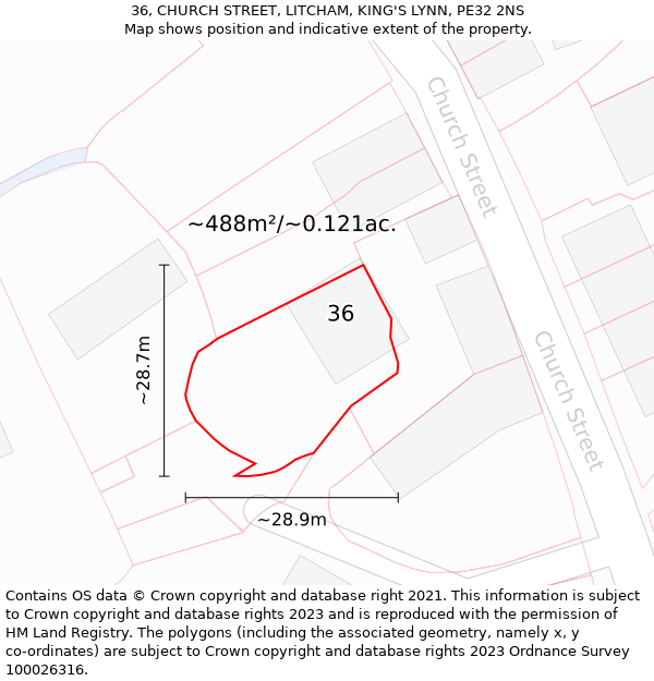 36, CHURCH STREET, LITCHAM, KING'S LYNN, PE32 2NS: Plot and title map