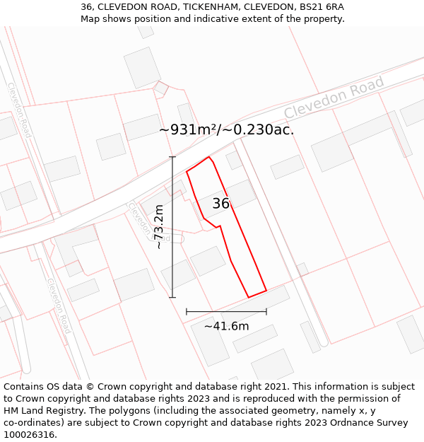 36, CLEVEDON ROAD, TICKENHAM, CLEVEDON, BS21 6RA: Plot and title map