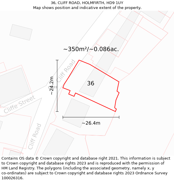 36, CLIFF ROAD, HOLMFIRTH, HD9 1UY: Plot and title map
