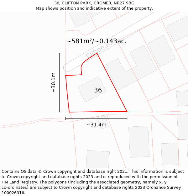 36, CLIFTON PARK, CROMER, NR27 9BG: Plot and title map