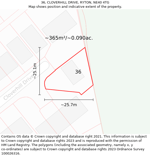 36, CLOVERHILL DRIVE, RYTON, NE40 4TG: Plot and title map