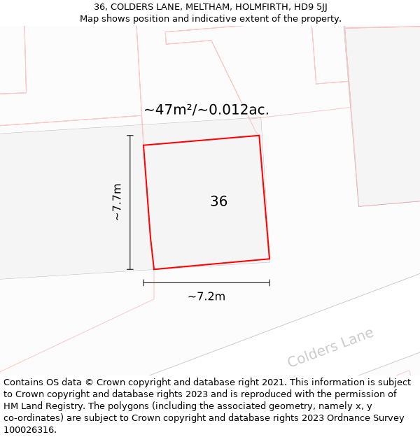 36, COLDERS LANE, MELTHAM, HOLMFIRTH, HD9 5JJ: Plot and title map