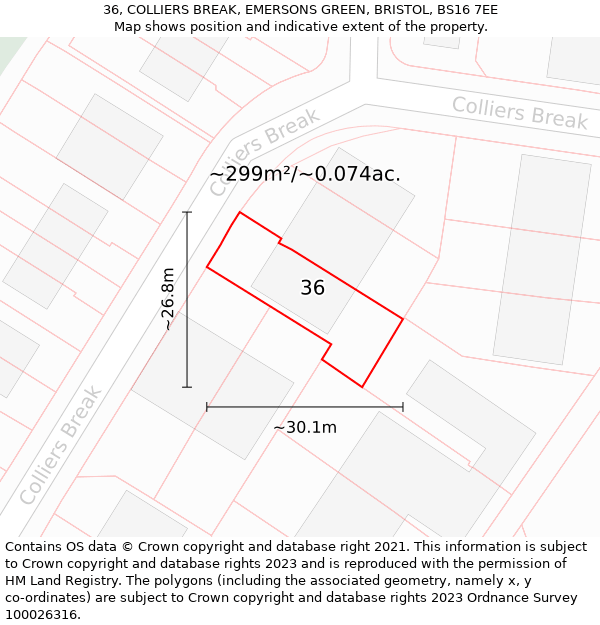 36, COLLIERS BREAK, EMERSONS GREEN, BRISTOL, BS16 7EE: Plot and title map