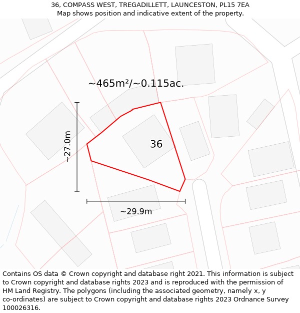 36, COMPASS WEST, TREGADILLETT, LAUNCESTON, PL15 7EA: Plot and title map