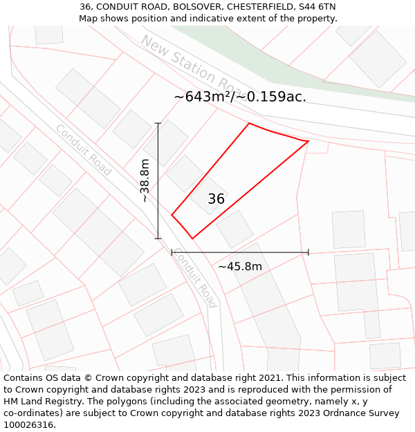 36, CONDUIT ROAD, BOLSOVER, CHESTERFIELD, S44 6TN: Plot and title map