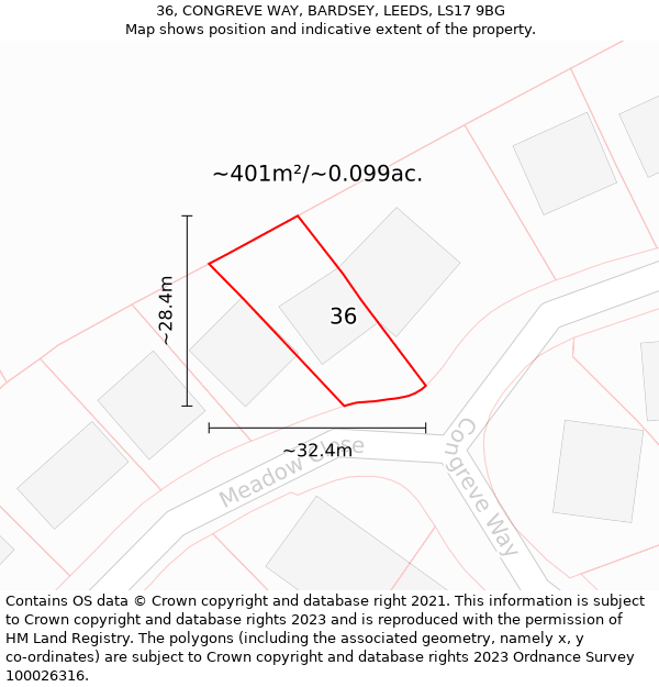 36, CONGREVE WAY, BARDSEY, LEEDS, LS17 9BG: Plot and title map