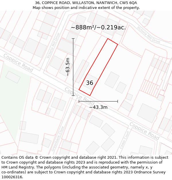 36, COPPICE ROAD, WILLASTON, NANTWICH, CW5 6QA: Plot and title map