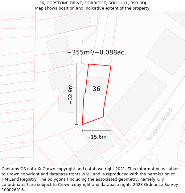 36, COPSTONE DRIVE, DORRIDGE, SOLIHULL, B93 8DJ: Plot and title map