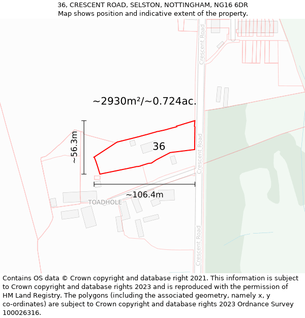 36, CRESCENT ROAD, SELSTON, NOTTINGHAM, NG16 6DR: Plot and title map