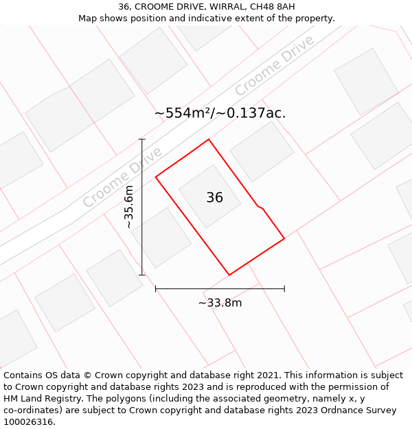 36, CROOME DRIVE, WIRRAL, CH48 8AH: Plot and title map