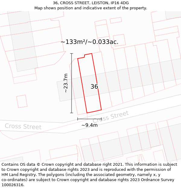 36, CROSS STREET, LEISTON, IP16 4DG: Plot and title map