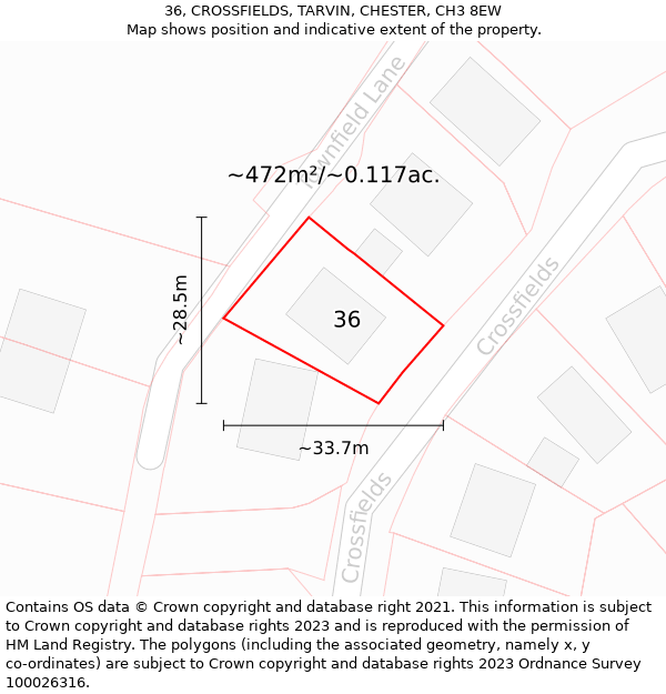 36, CROSSFIELDS, TARVIN, CHESTER, CH3 8EW: Plot and title map