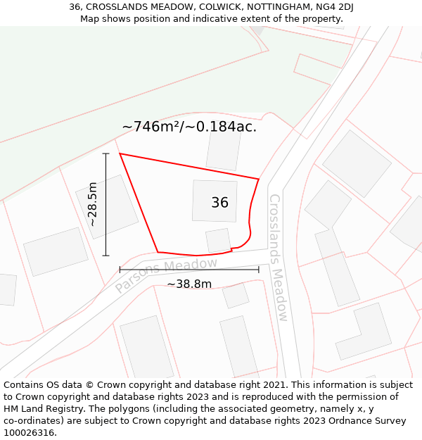 36, CROSSLANDS MEADOW, COLWICK, NOTTINGHAM, NG4 2DJ: Plot and title map