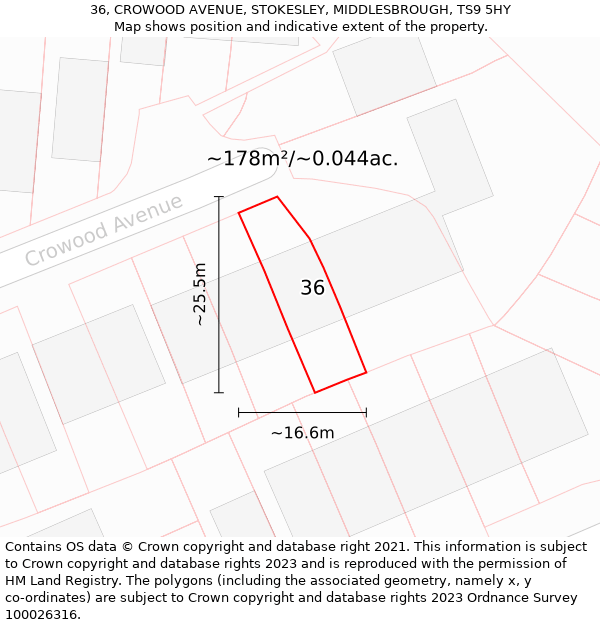 36, CROWOOD AVENUE, STOKESLEY, MIDDLESBROUGH, TS9 5HY: Plot and title map