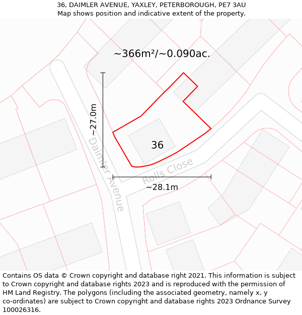 36, DAIMLER AVENUE, YAXLEY, PETERBOROUGH, PE7 3AU: Plot and title map