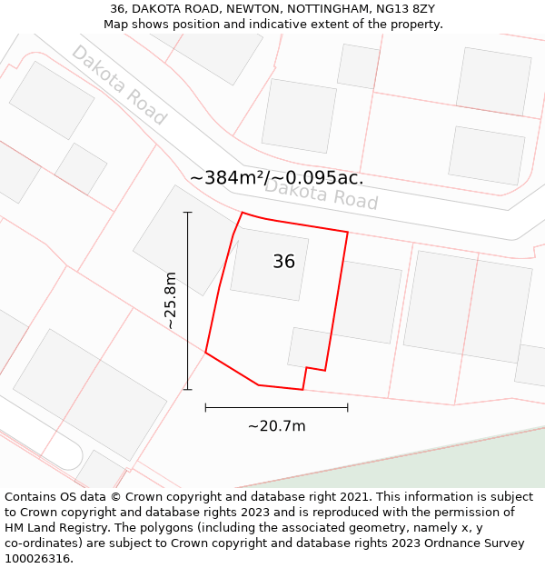 36, DAKOTA ROAD, NEWTON, NOTTINGHAM, NG13 8ZY: Plot and title map