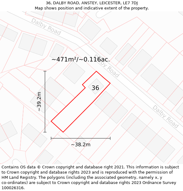 36, DALBY ROAD, ANSTEY, LEICESTER, LE7 7DJ: Plot and title map