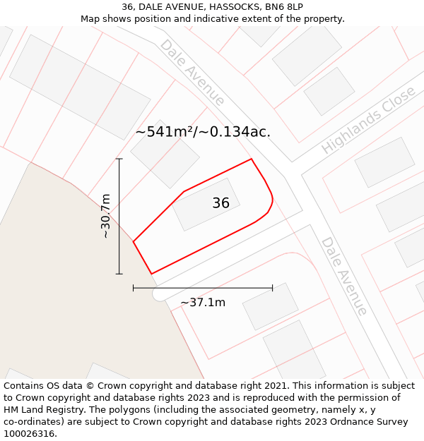 36, DALE AVENUE, HASSOCKS, BN6 8LP: Plot and title map