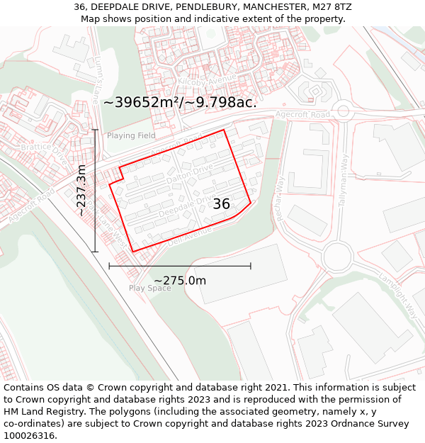 36, DEEPDALE DRIVE, PENDLEBURY, MANCHESTER, M27 8TZ: Plot and title map