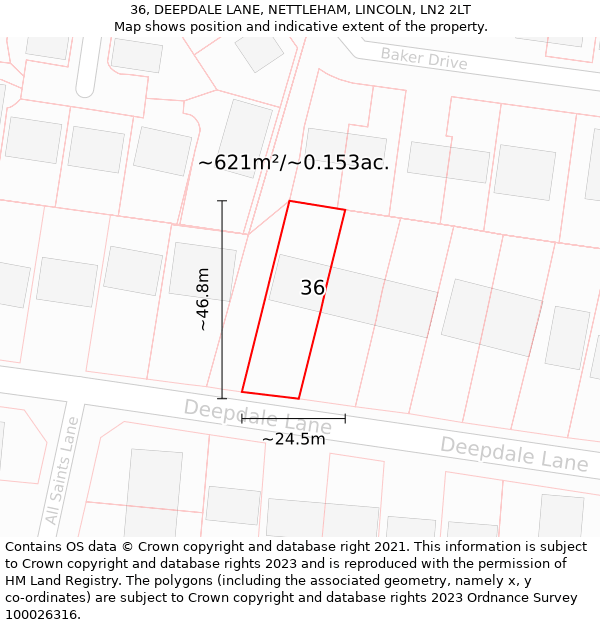 36, DEEPDALE LANE, NETTLEHAM, LINCOLN, LN2 2LT: Plot and title map