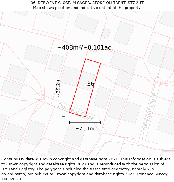 36, DERWENT CLOSE, ALSAGER, STOKE-ON-TRENT, ST7 2UT: Plot and title map