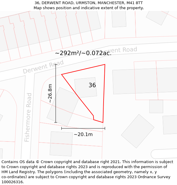 36, DERWENT ROAD, URMSTON, MANCHESTER, M41 8TT: Plot and title map