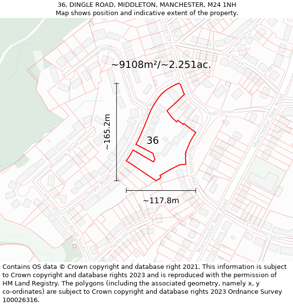 36, DINGLE ROAD, MIDDLETON, MANCHESTER, M24 1NH: Plot and title map