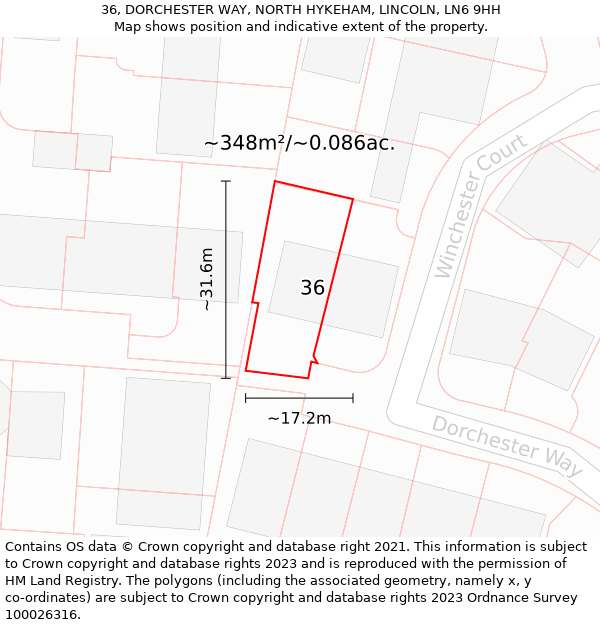 36, DORCHESTER WAY, NORTH HYKEHAM, LINCOLN, LN6 9HH: Plot and title map