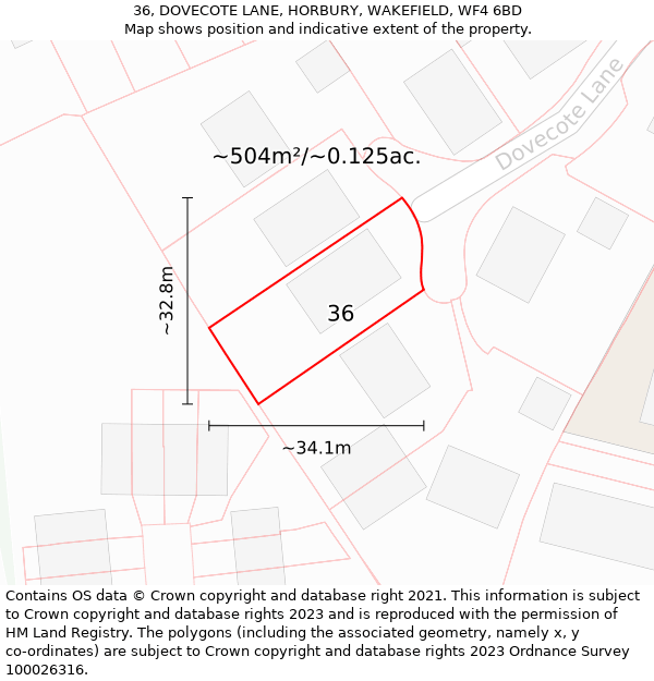 36, DOVECOTE LANE, HORBURY, WAKEFIELD, WF4 6BD: Plot and title map