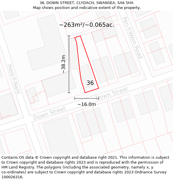 36, DOWN STREET, CLYDACH, SWANSEA, SA6 5HA: Plot and title map