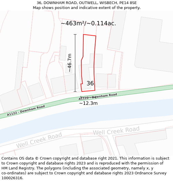 36, DOWNHAM ROAD, OUTWELL, WISBECH, PE14 8SE: Plot and title map