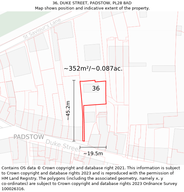 36, DUKE STREET, PADSTOW, PL28 8AD: Plot and title map