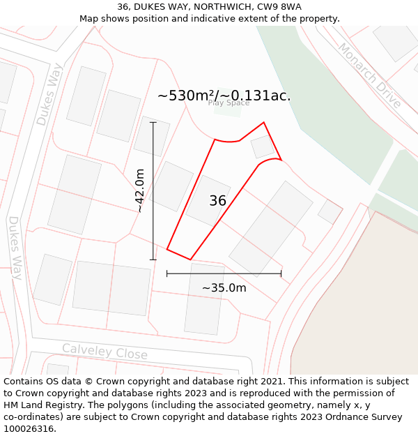 36, DUKES WAY, NORTHWICH, CW9 8WA: Plot and title map