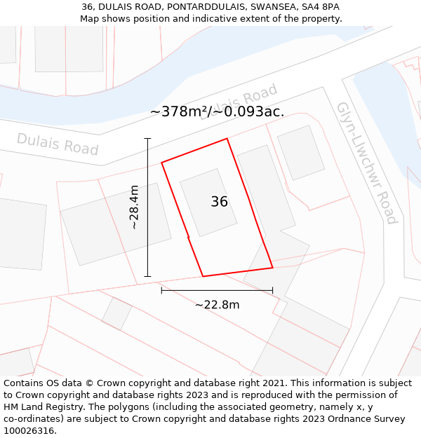 36, DULAIS ROAD, PONTARDDULAIS, SWANSEA, SA4 8PA: Plot and title map