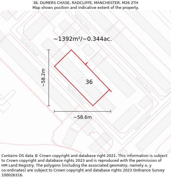 36, DUMERS CHASE, RADCLIFFE, MANCHESTER, M26 2TH: Plot and title map