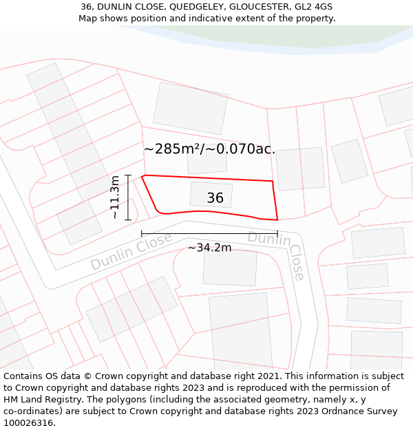 36, DUNLIN CLOSE, QUEDGELEY, GLOUCESTER, GL2 4GS: Plot and title map