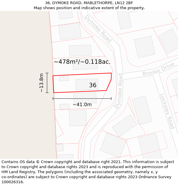 36, DYMOKE ROAD, MABLETHORPE, LN12 2BF: Plot and title map